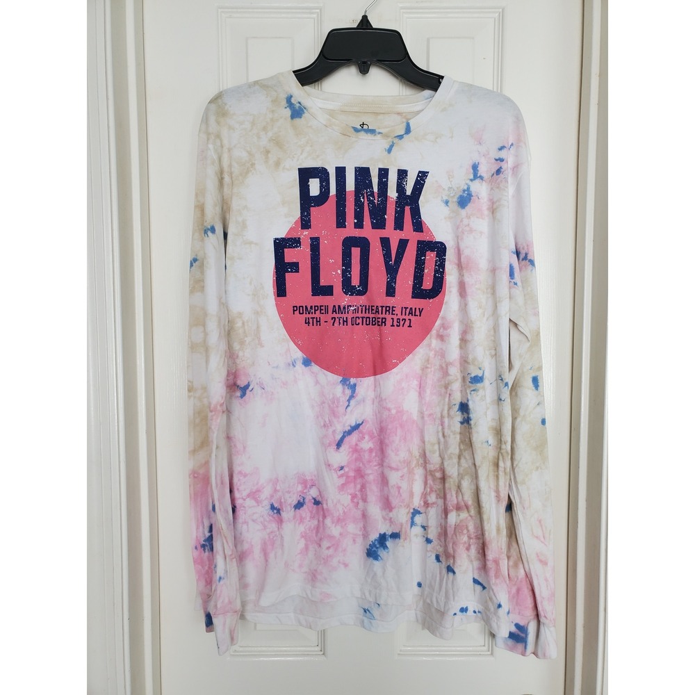 Pink Floyd Long Sleeve Graphic T-Shirt Pink Blue Tie Dye Band Tee Large
